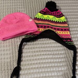 Pink Beanie and Colorful Knit Earflap Hat, pink is Aeropostale, multi no brand